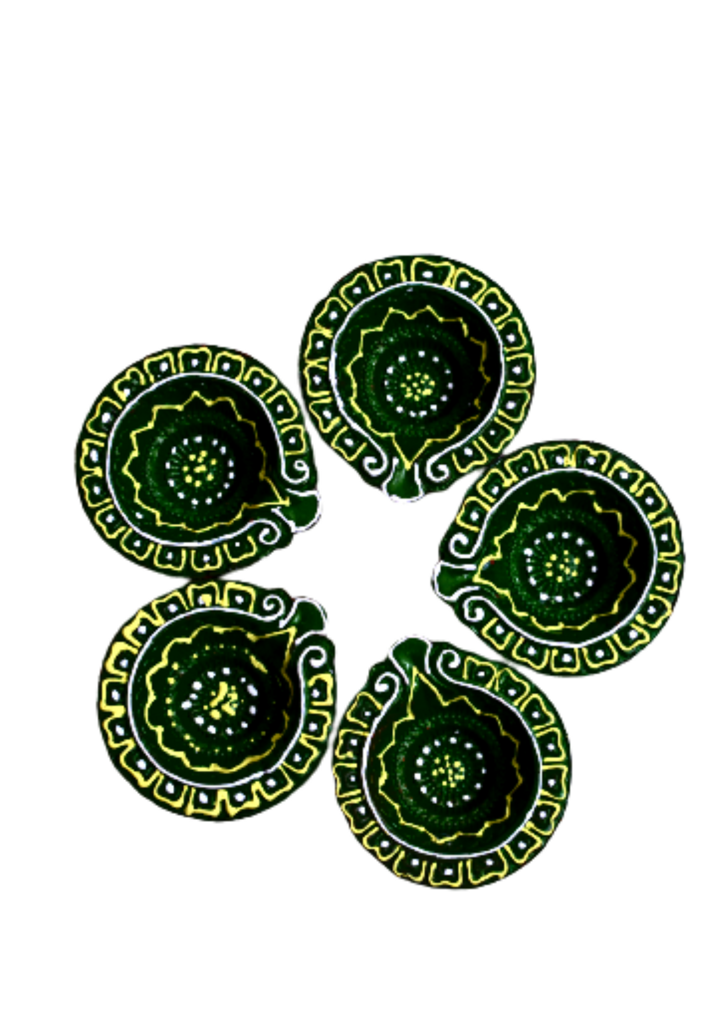 Terracotta Big Sized Green Diya(Set of 5)