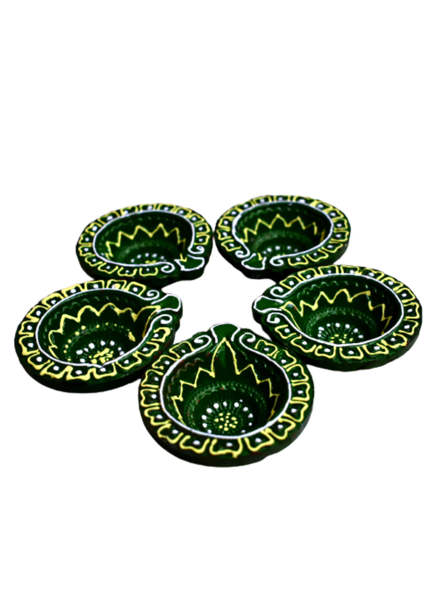 Terracotta Big Sized Green Diya(Set of 5)