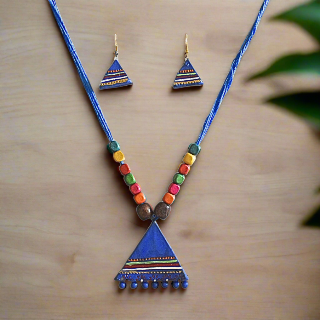 Terracotta Jewellery Set Triangle Shape(Neclace + Earrings)