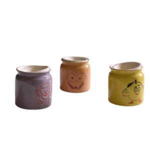 Ceramic Pickle Jar Smiley Design in Assorted color(200 ML)(Set of 2)