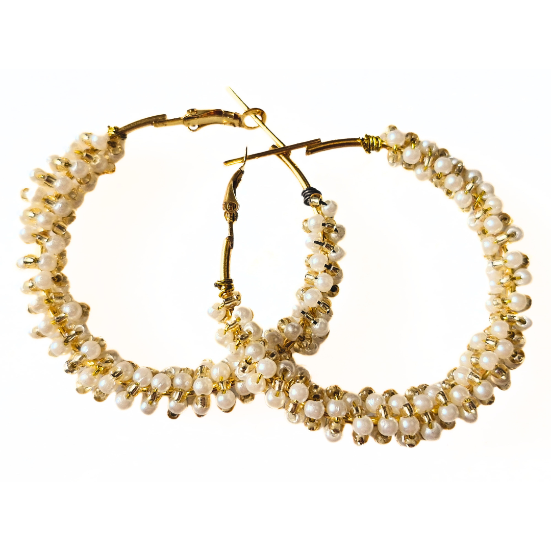 Beautiful Golden Hoops with Cream Pearls