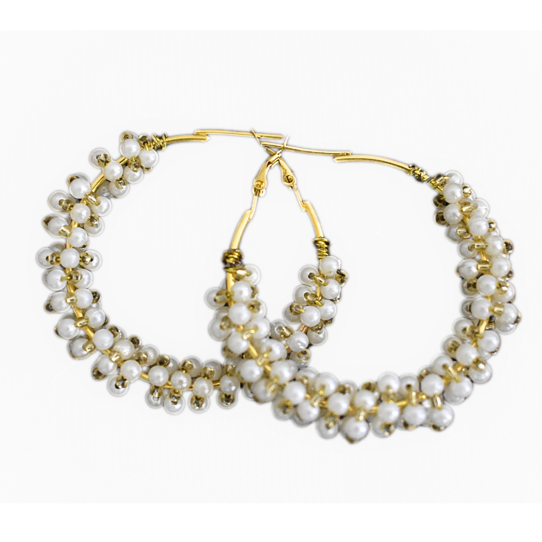 Beautiful Golden Hoops with Cream Pearls