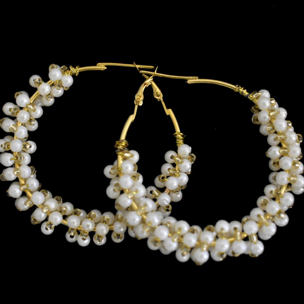 Beautiful Golden Hoops with Cream Pearls