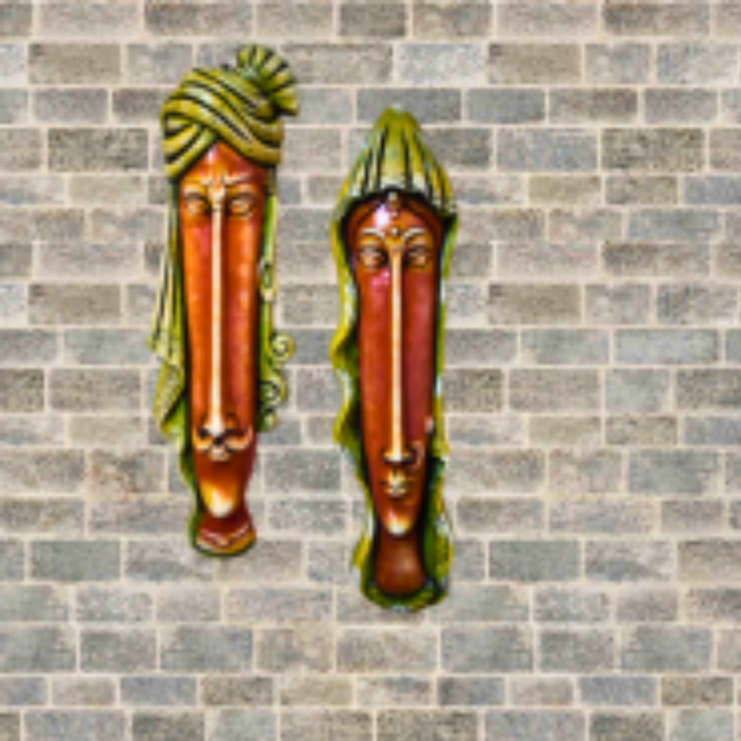 Terracotta Hanging Rajasthani Faces Large(Set of 2)