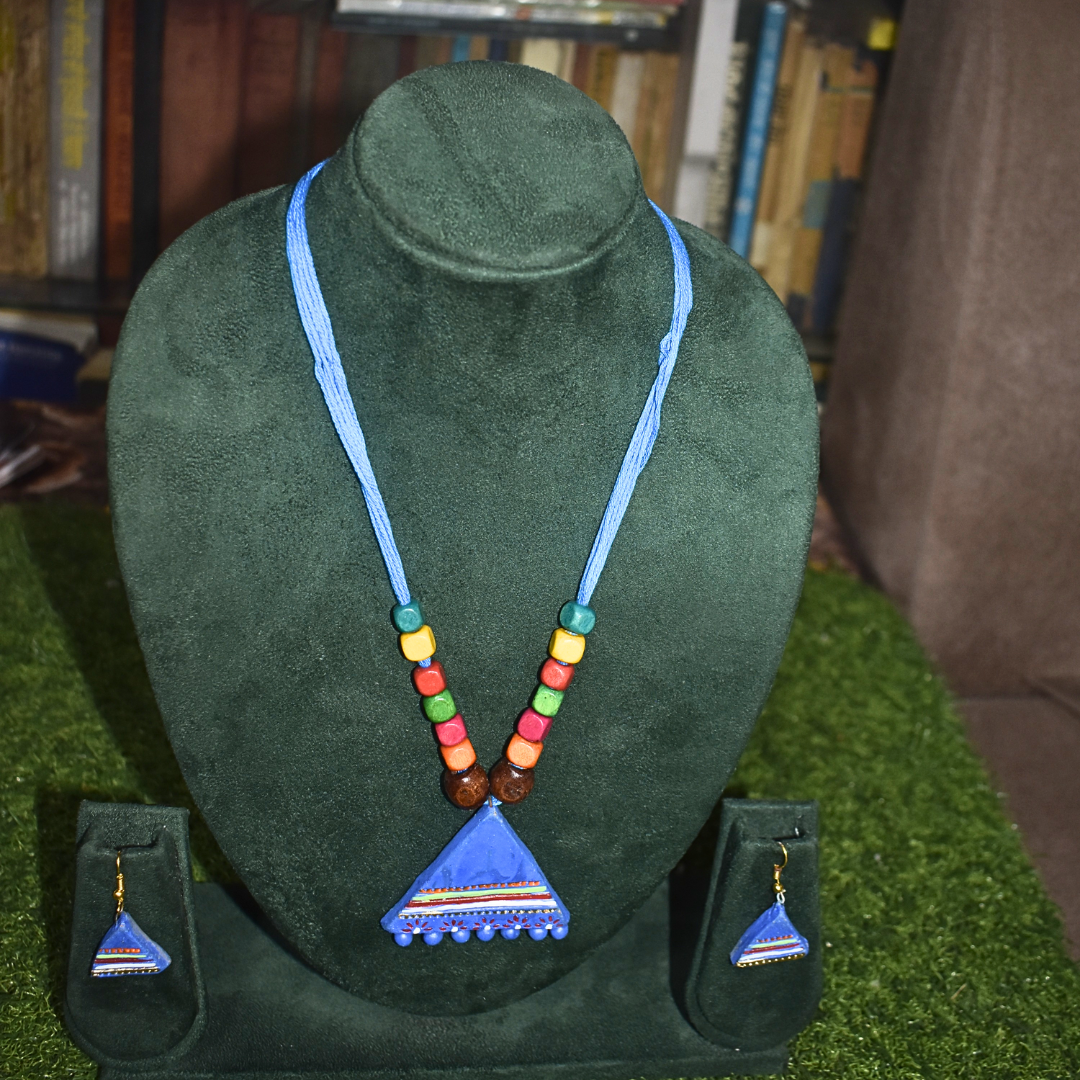 Terracotta Jewellery Set Triangle Shape(Neclace + Earrings)