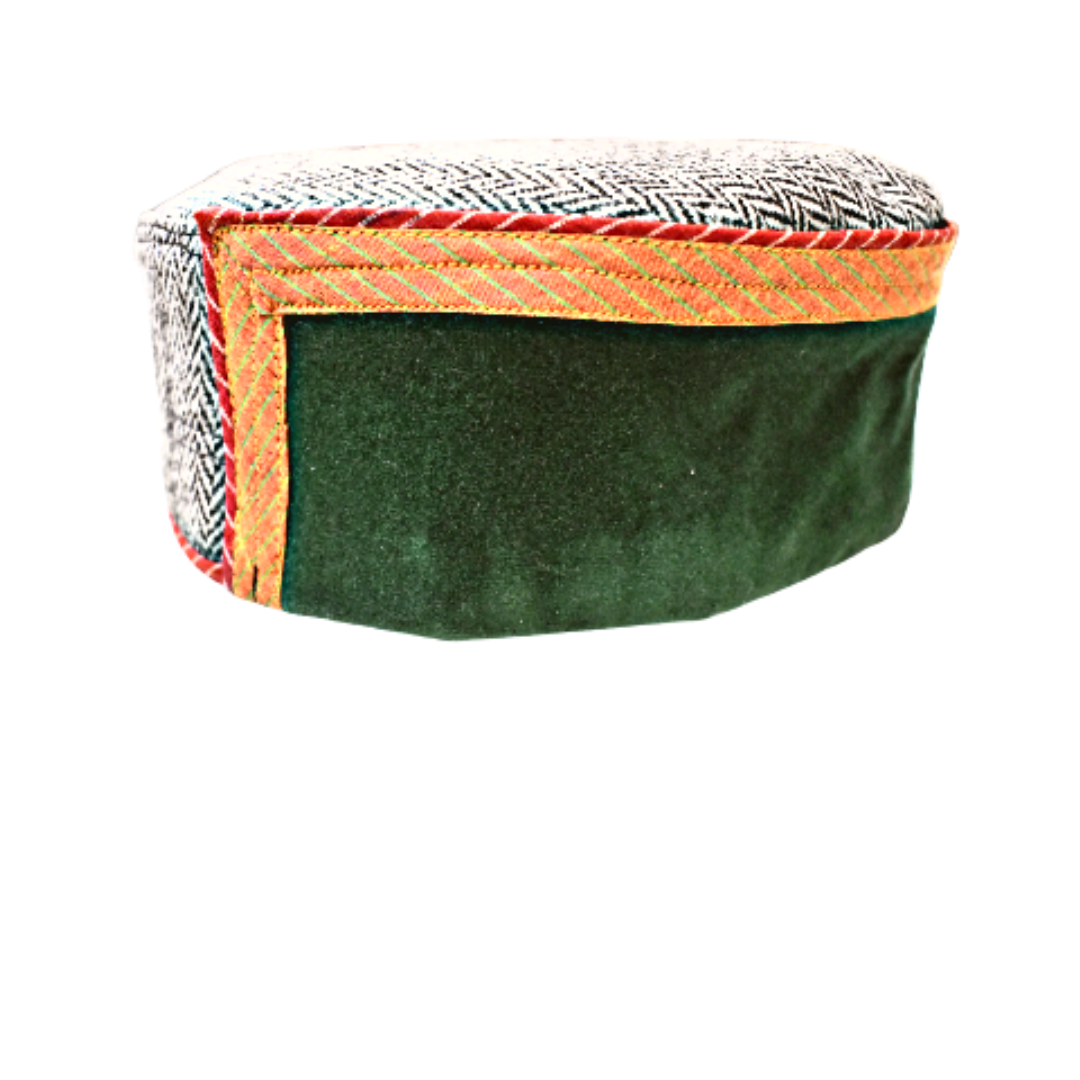 Himachali Kullu Caps (Green Velvet Fold on Grey Wool) Size No.8