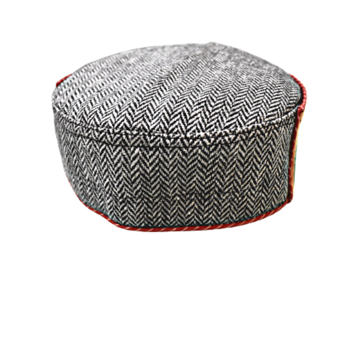 Pure Wool Himachali cap (Kullu Cap No.-7)(Multicolor Fold on Grey Wool)