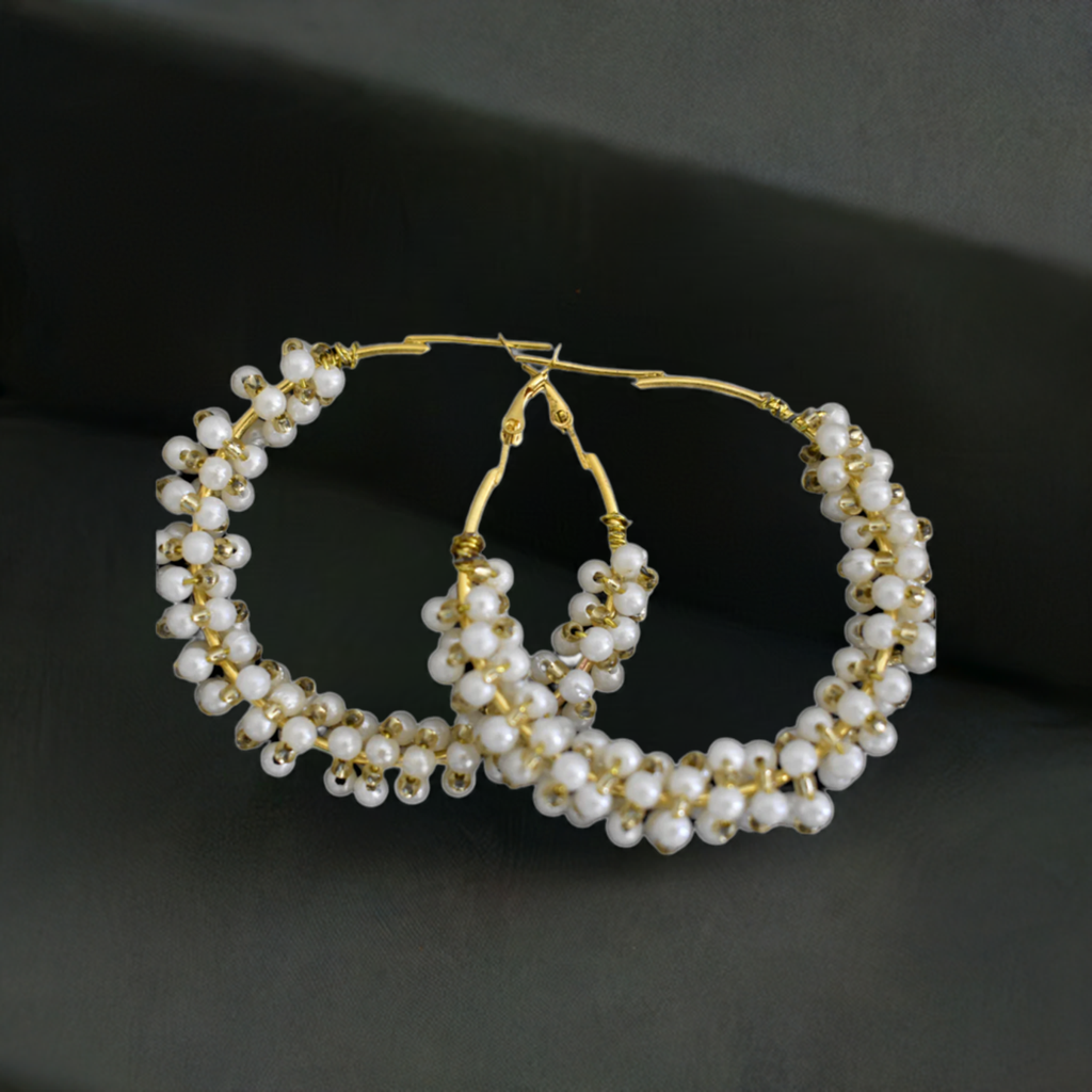 Beautiful Golden Hoops with Cream Pearls